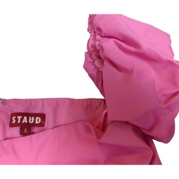 Staud Off the Shoulder Nylon Dress in Bubble Gum Bright Pink SZ 6 - Picture 8 of 11